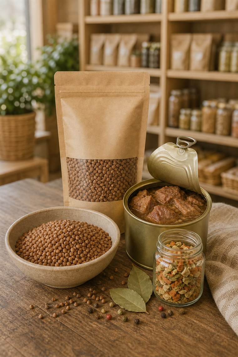 Гречка, баночки соусов и продукты для ужина
