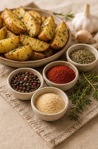 Чеснок, паприка и смесь перцев для картофеля
